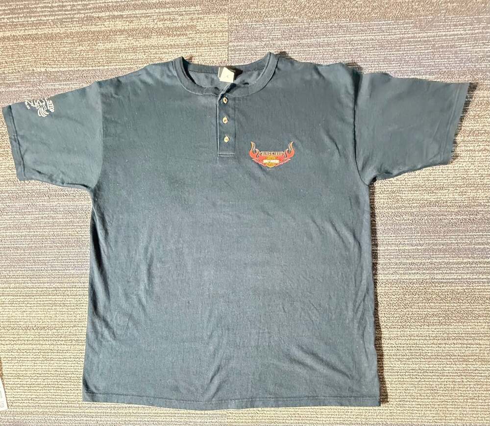 Harley-Davidson Henley Shirt Size 2X-Large Black Flame Since 1903